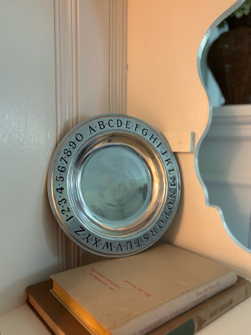 Alphabet & Numbers Pewter Decorative Plate - Silver